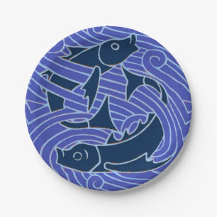 Fish Bold Swimming Ocean Blue Fishing Paper Plate
