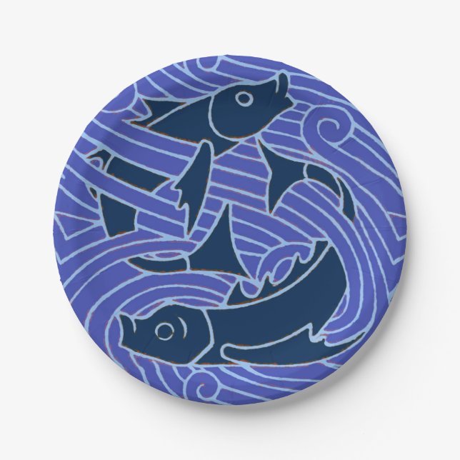 Fish Bold Swimming Ocean Blue Fishing Paper Plate (Front)