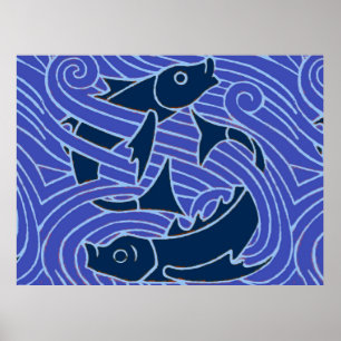 Fish Bold Swimming Ocean Blue Fishing Poster