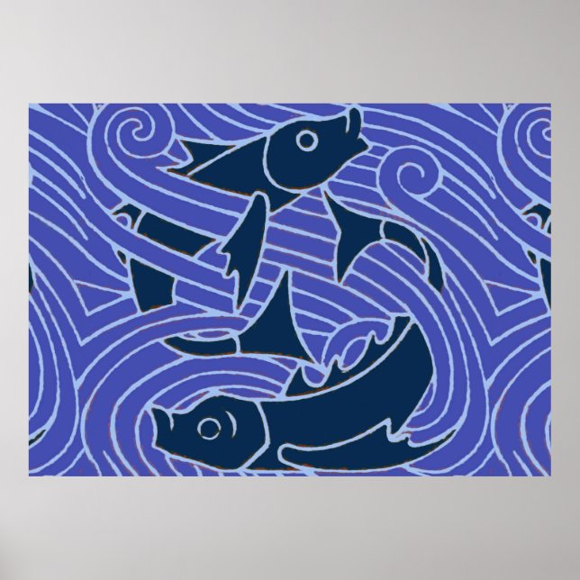 Fish Bold Swimming Ocean Blue Fishing Poster (Front)