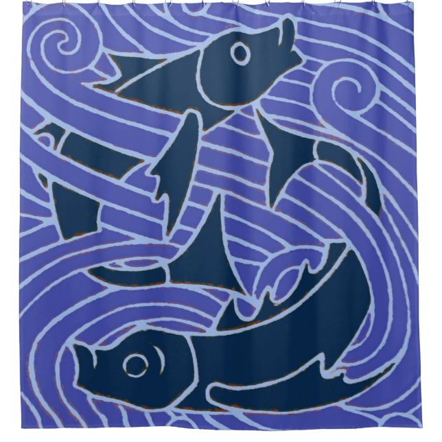 Fish Bold Swimming Ocean Blue Fishing Shower Curtain (Front)