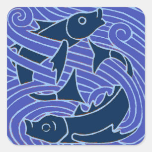 Fish Bold Swimming Ocean Blue Fishing Square Sticker