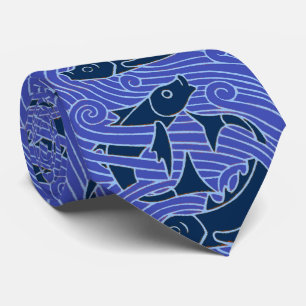 Fish Bold Swimming Ocean Blue Fishing Tie