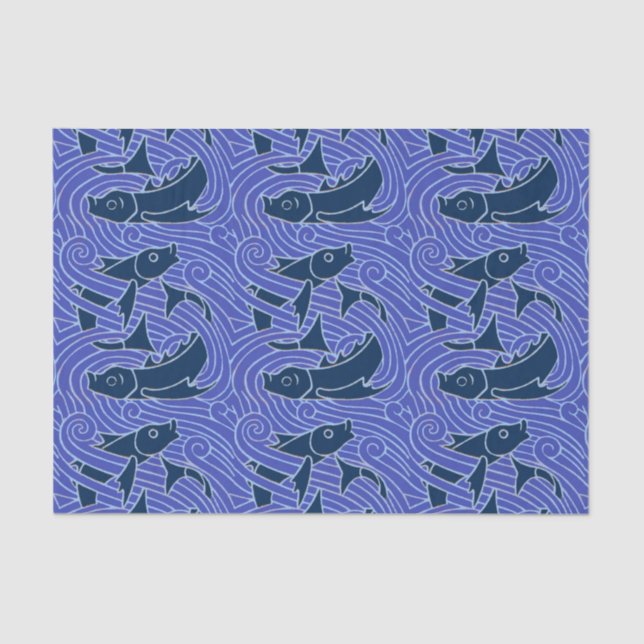 Fish Bold Swimming Ocean Blue Fishing Tissue Paper (Front)