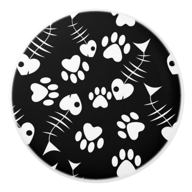 fish bone cat print pattern ceramic knob (Front)