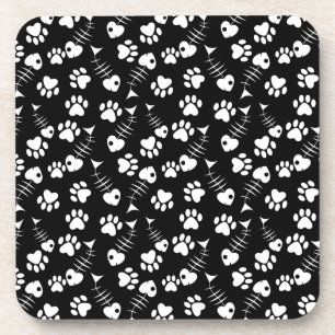 fish bone cat print pattern coaster