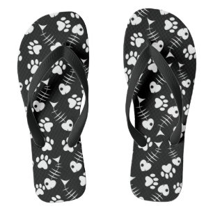 fish bone cat print pattern flip flops
