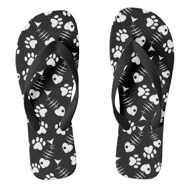 fish bone cat print pattern flip flops (Footbed)