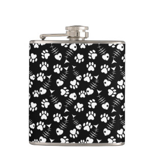 fish bone cat print pattern hip flask