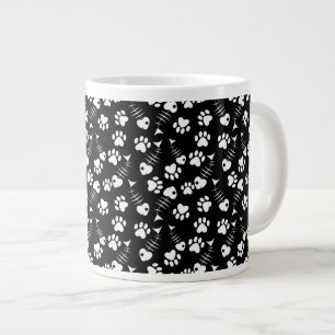 fish bone cat print pattern large coffee mug