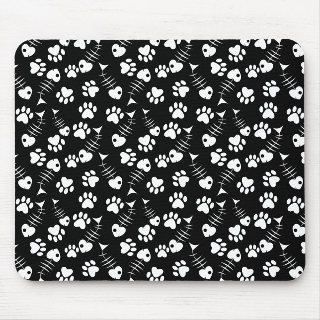 fish bone cat print pattern mouse mat (Front)