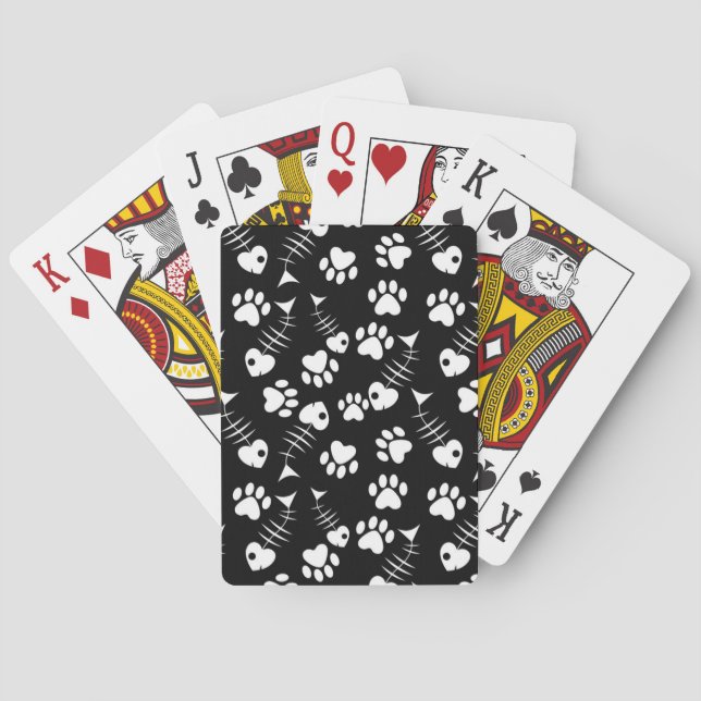 fish bone cat print pattern playing cards (Back)