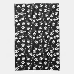 fish bone cat print pattern tea towel