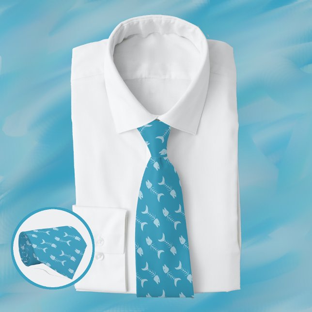 Fish Bone Pattern Blue Neck Tie (Creator Uploaded)