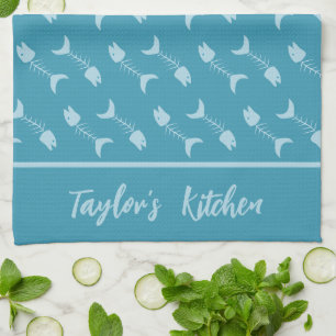 Fish Bone Pattern Teal Kitchen Towels
