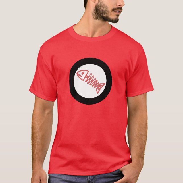 fish bone scales round logo red white black T-Shir T-Shirt (Front)