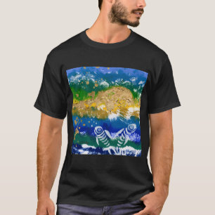 Fish Bones Abstract Golden Sunset Ocean Landscape T-Shirt