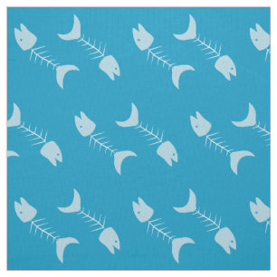 Fish Bones Pattern Blue Fabric