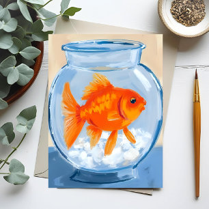 Fish Bowl   Goldfish Watercolor Painted Postcard
