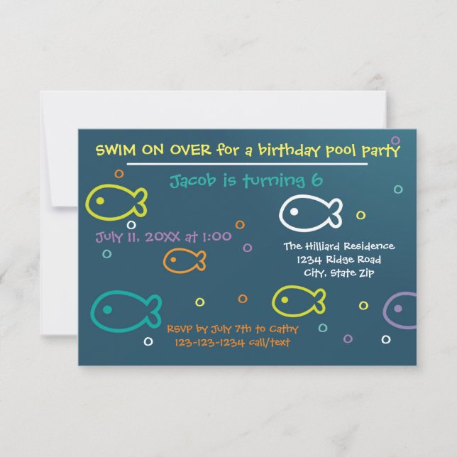 Fish & Bubbles - 3x5 B-day Pool Party Invitation (Front)