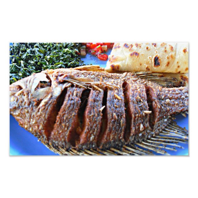 Fish, chapati, green vegetables from Kenya, Africa Photo Print (Front)