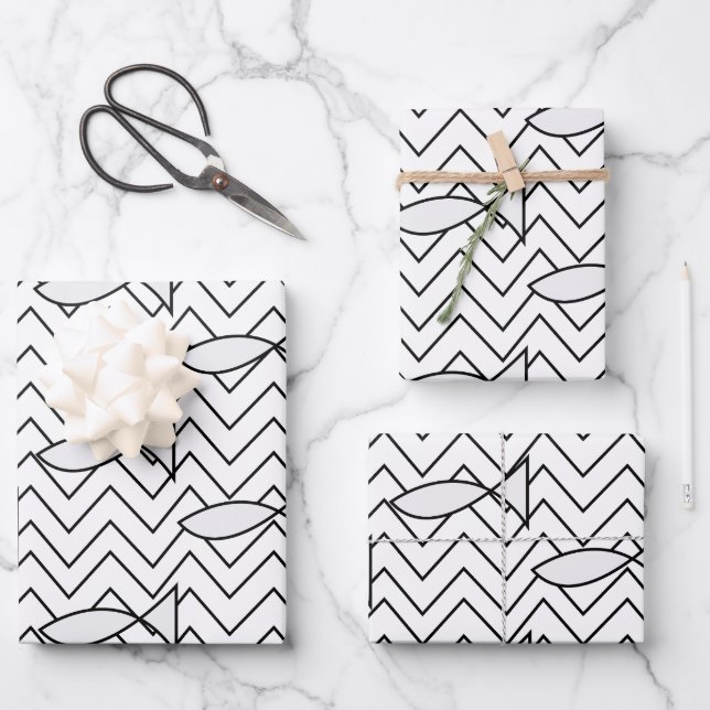 Fish Chevron Stripe Geometric Pattern Wrapping Paper Sheet (Front)