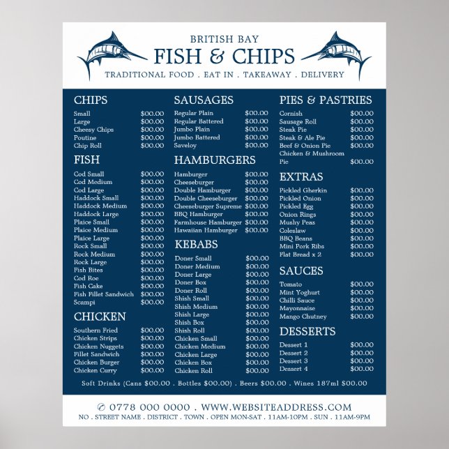 Fish & Chip Shop Restaurant Menu Poster (Front)