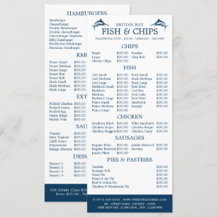 Fish & Chip Shop Restaurant Slimline Menu
