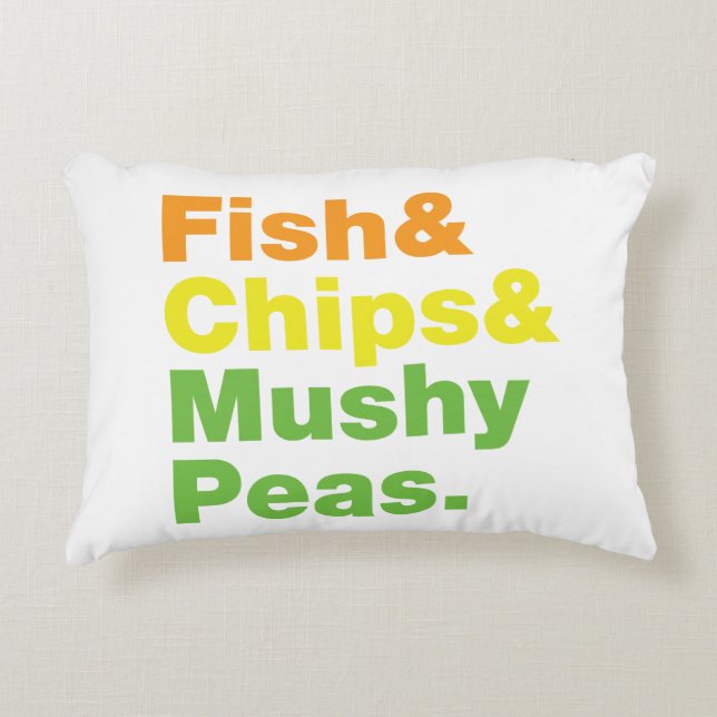 Fish & Chips & Mushy Peas. Decorative Cushion (Front)