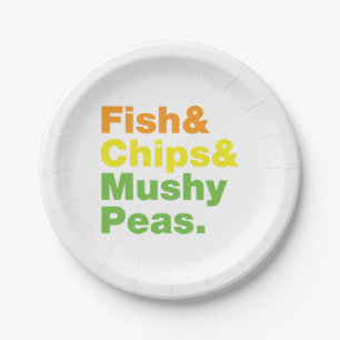 Fish & Chips & Mushy Peas. Paper Plate