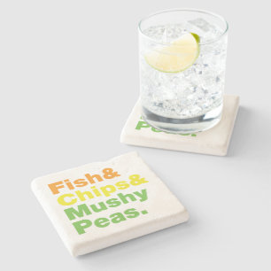 Fish & Chips & Mushy Peas. Stone Coaster