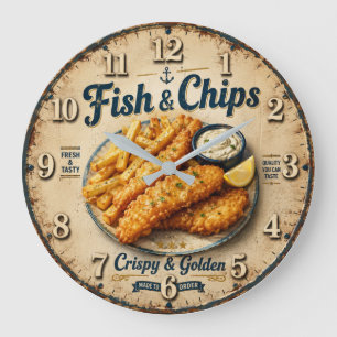 Fish & Chips Vintage Kitchen Large Clock