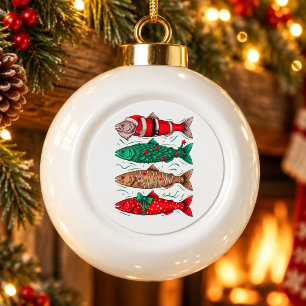 Fish Christmas Santa Trout Tree Gingerbread Angler Ceramic Ball Christmas Ornament