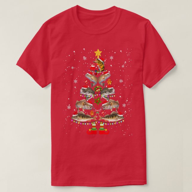 Fish Christmas Tree Merry Xmas Christmas Fishing P T-Shirt (Design Front)