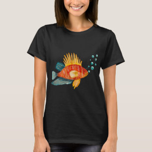 Fish colourful bubbles sea ocean watercolor sketch T-Shirt