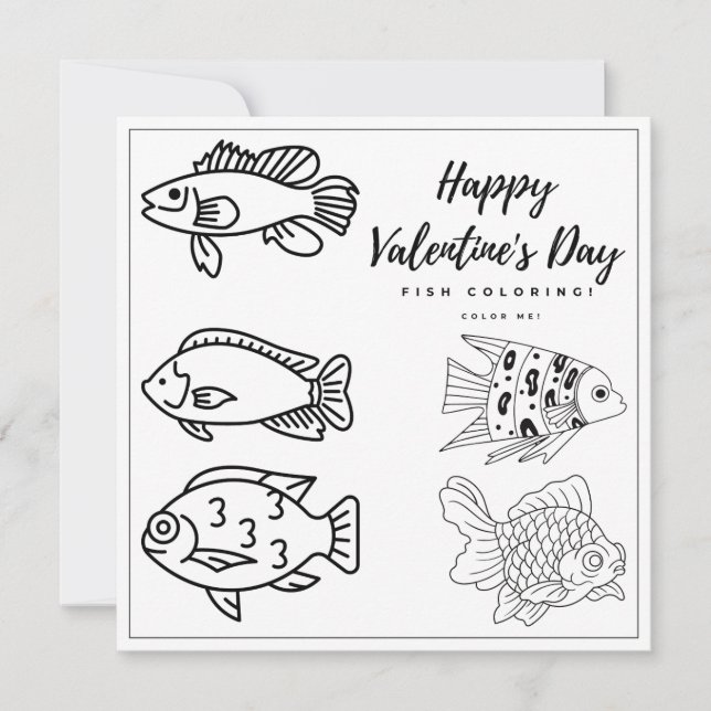 Fish Colouring Kids Card Happy Valentine's Day (Front)