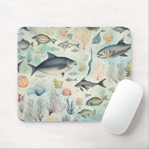 Fish Coral Ocean Underwater Nautical Watercolor Mouse Mat
