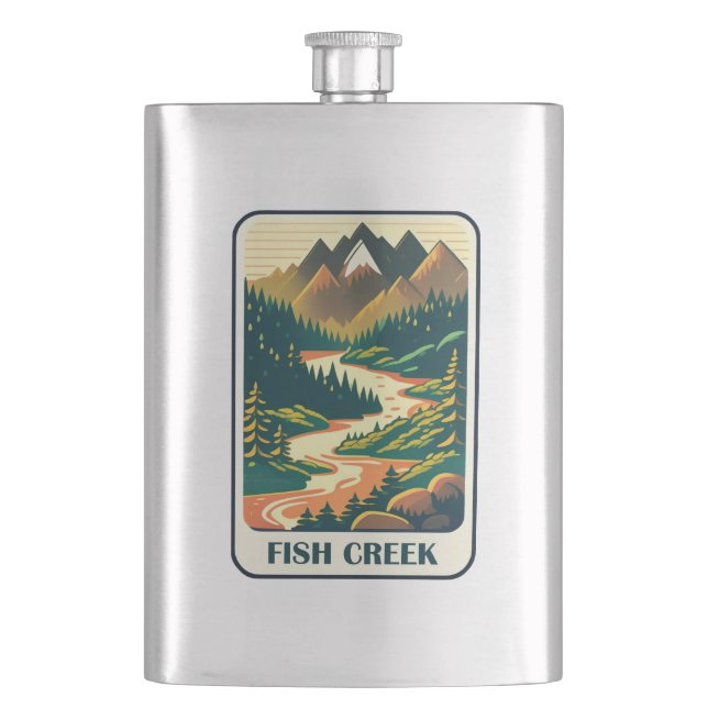 Fish Creek Oregon Colours Hip Flask (Front)