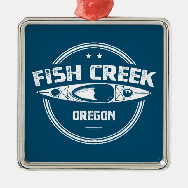 Fish Creek Oregon Kayak Metal Tree Decoration (Front)