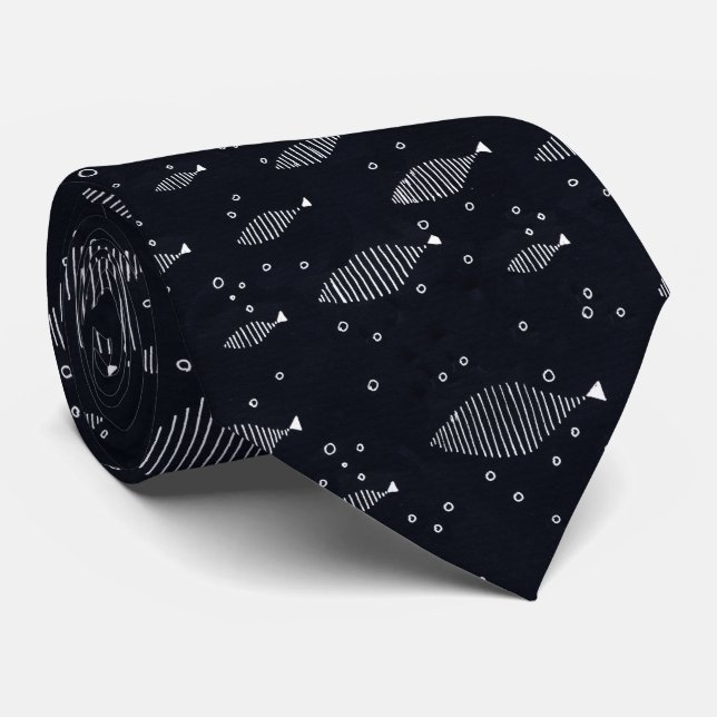 fish design black and white tie (Rolled)