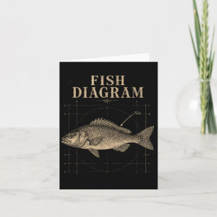 Fish diagram bass fishing angler funny card