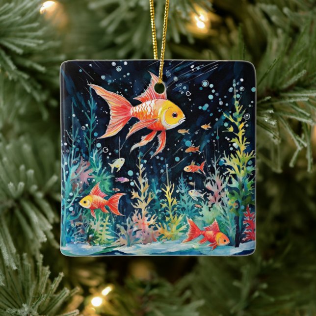 Fish Dreamland, aquarium perfection, Ceramic Ornament (Tree)