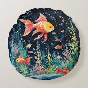 Fish Dreamland, aquarium perfection, Round Cushion