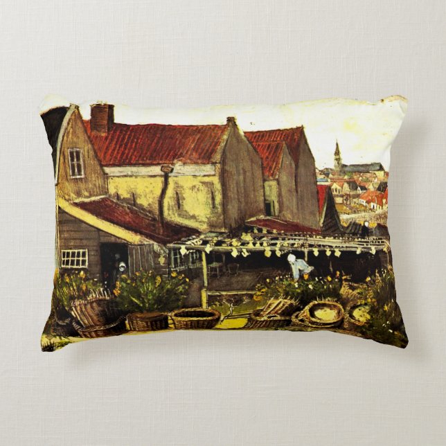 Fish Drying Barn by Vincent van Gogh Decorative Cushion (Front)