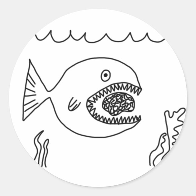 Fish Eats Brain Classic Round Sticker (Front)