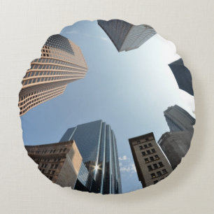 Fish-eye lens of building, Boston, US Round Cushion