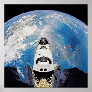 Fish Eye View Space Shuttle Atlantis Earth Orbit Poster