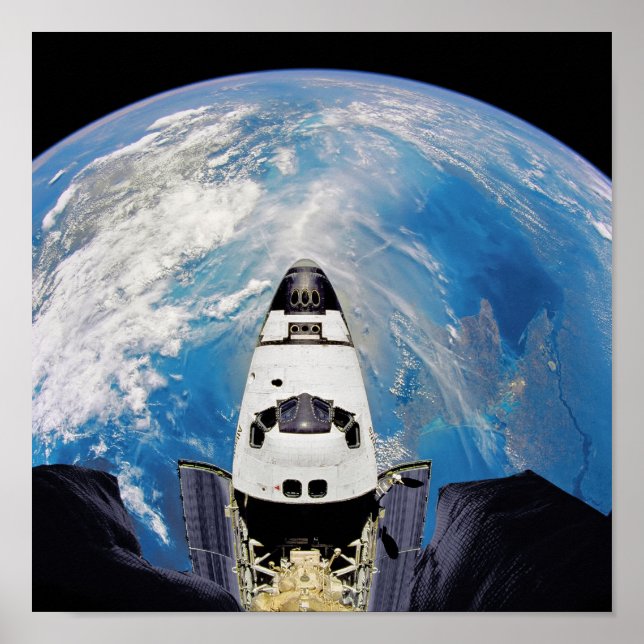 Fish Eye View Space Shuttle Atlantis Earth Orbit Poster (Front)