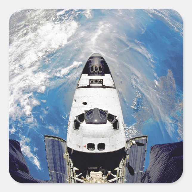 Fish Eye View Space Shuttle Atlantis Earth Orbit Square Sticker (Front)