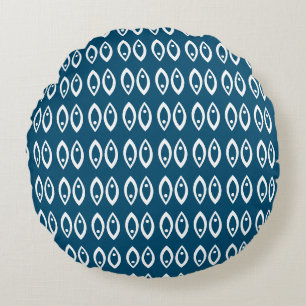 Fish Eyes Symbol Ocean Blue and White Round Cushion
